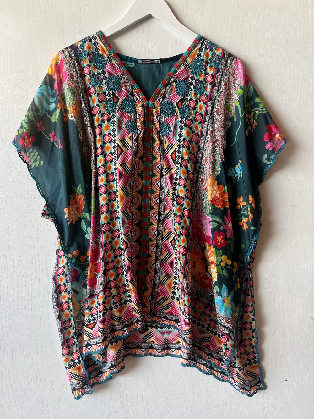 Johnny Was Magdalene Silk Poncho Sleeveless V Neck Floral Size Women’s XL